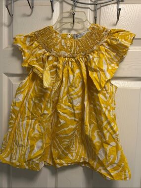 HUNTER BELL Yellow & White Smocked Flutter Sleeve Top